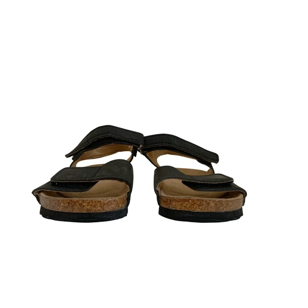 Krabor Kids Black Cork Footbed Sandals Adjustable Hook Loop Straps Toddler